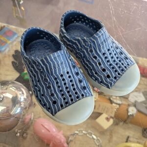 Native Blue and White Striped Kids Shoes